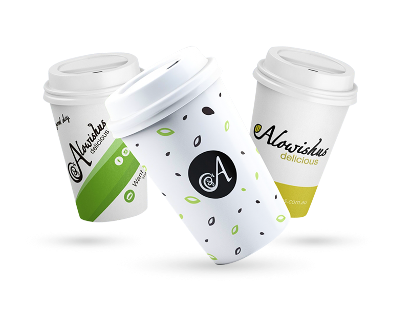 Three different cups of alowishous coffee